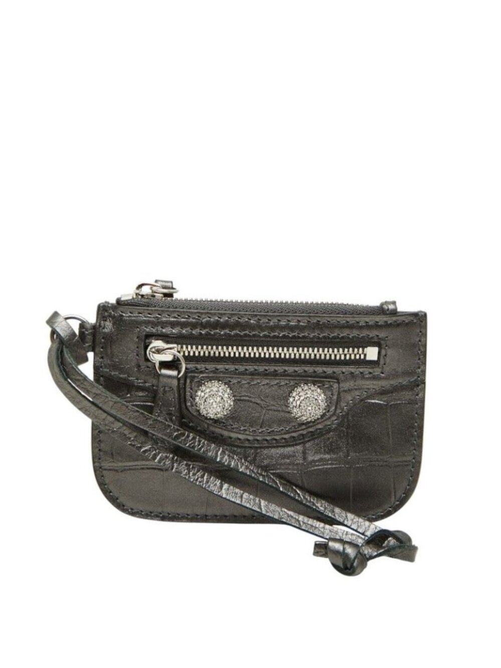 Balenciaga Le Cagole Coin Purse Gray Black Leather Rhinestone